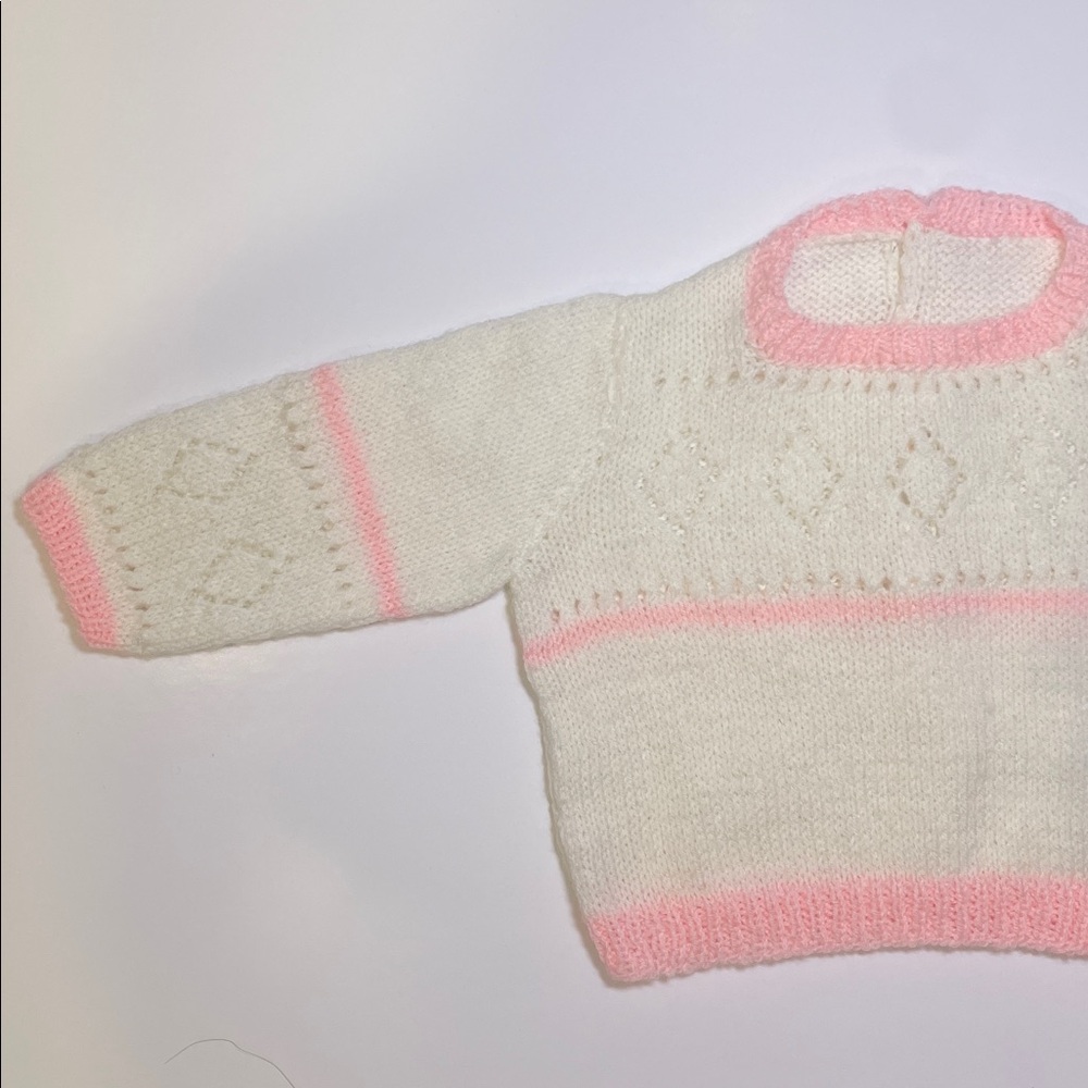 Cream and Pink Knit Baby Sweater